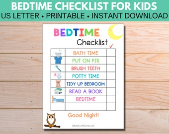 Bedtime Routine Chart, Bedtime Checklist For Kids, Bedtime Chart, Bedtime Checklist