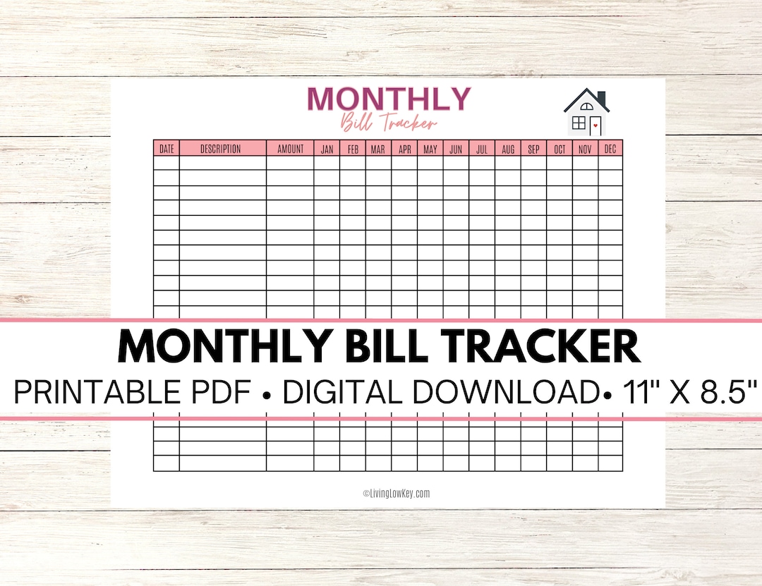 Monthly Bill Tracker Printable Template (digital Download) - Etsy