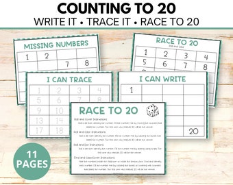 Counting to 20 Game, 1-20 Number Game Printable, Counting to 20 Game, 1-20 Counting Game