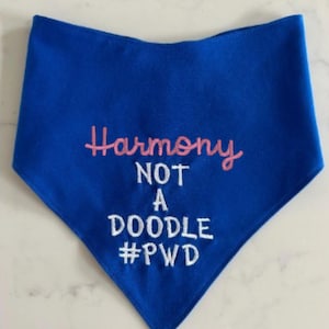 Portuguese Water Dog Bandana | Not A Doodle Bandana | Embroidered Pet Bandana | Personalized  dog scarf  | PWD Dog gift | Pet Lover.