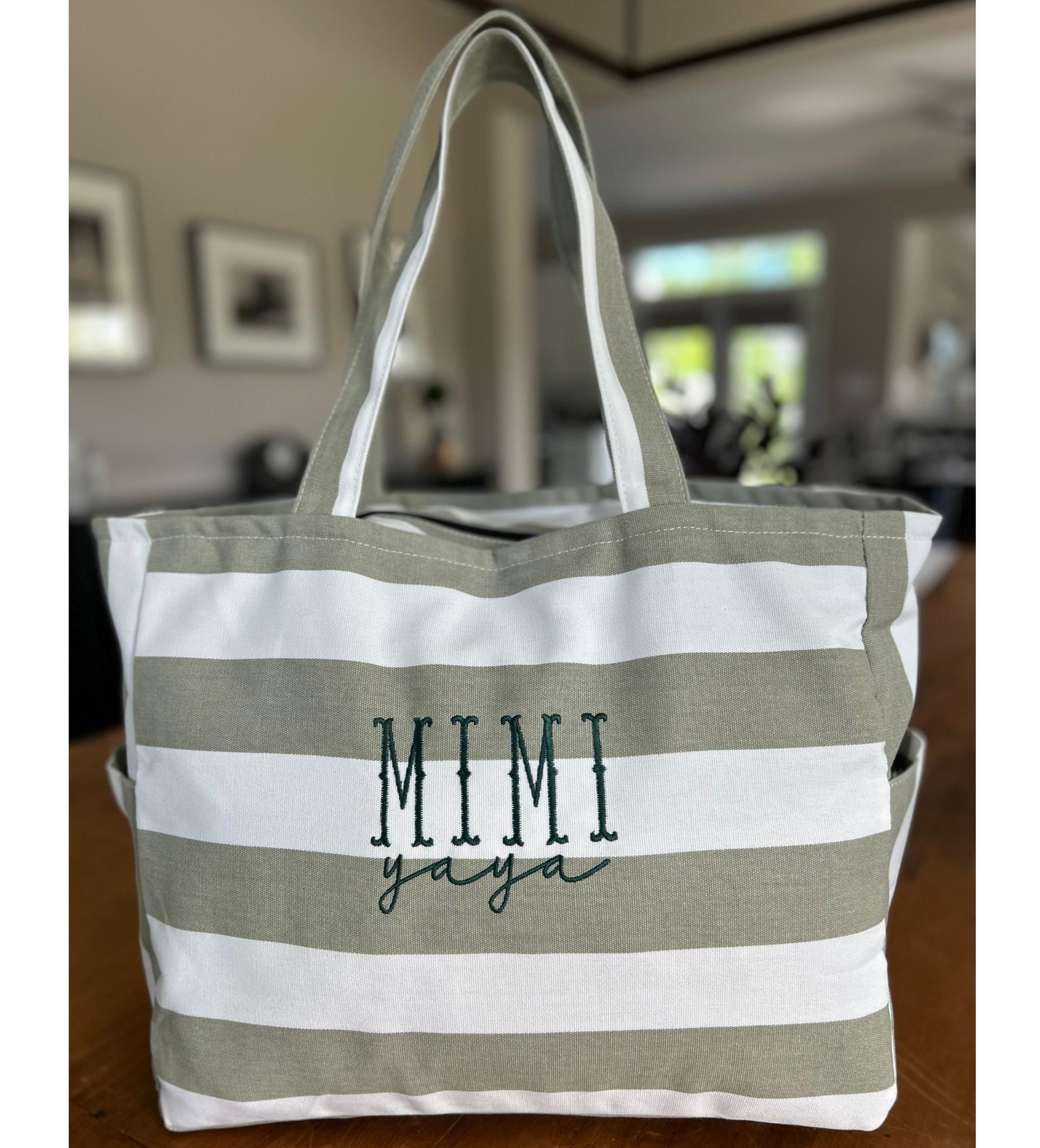 Mimi Monogrammed Tote Bag | Personalized Striped Tote Bag | Large Custom Beach Bag | Water Resistant Monogrammed Tote Bag | Pool Bag