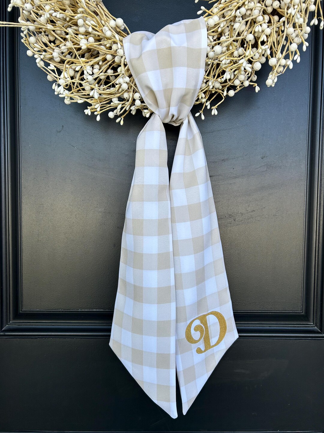 Monogrammed Gingham Sash With Custom Gift Bag | Personalized Wreath ...