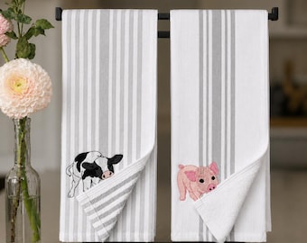 Toalla de cocina personalizada bordada con animales de granja / Toalla de cocina divertida personalizada