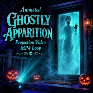 Ghostly Apparition Halloween Projection Video, Animated Ghost Woman MP4 Loop, Spooky Window Door Projector Decoration, Haunted House Effect