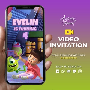 Invito animato a tema mostro, idee per feste di Sulley e Mike, video di invito a tema Boo