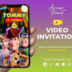 Toy Story-Video-Einladung, Toy Story-Einladung, Toy Story-Geburtstagseinladung, Toy Story animierte Einladungen Buzz Woody Party-Einladung