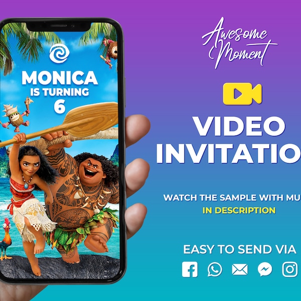 Moana Video Invitation, Moana Invitation, Moana Birthday, Moana Party Invitation, Moana Animated Invitation, Moana Birthday Invitation