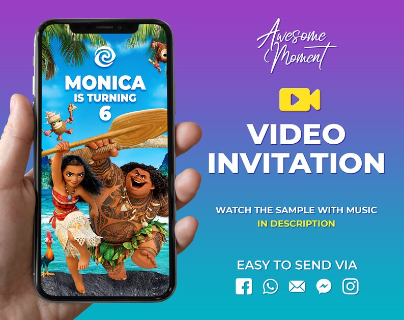 Moana Video Invitation Moana Invitation Moana Birthday Moana Party Invitation Moana Animated Invitation Moana Birthday