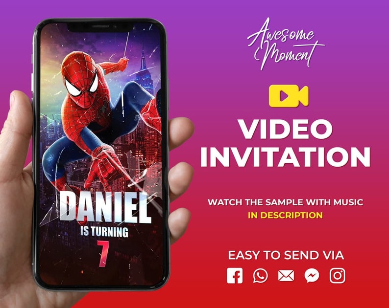 Spiderman Invitation SpiderMan Far From Home Animated Video Invitation for Boy Spiderman Party Invite