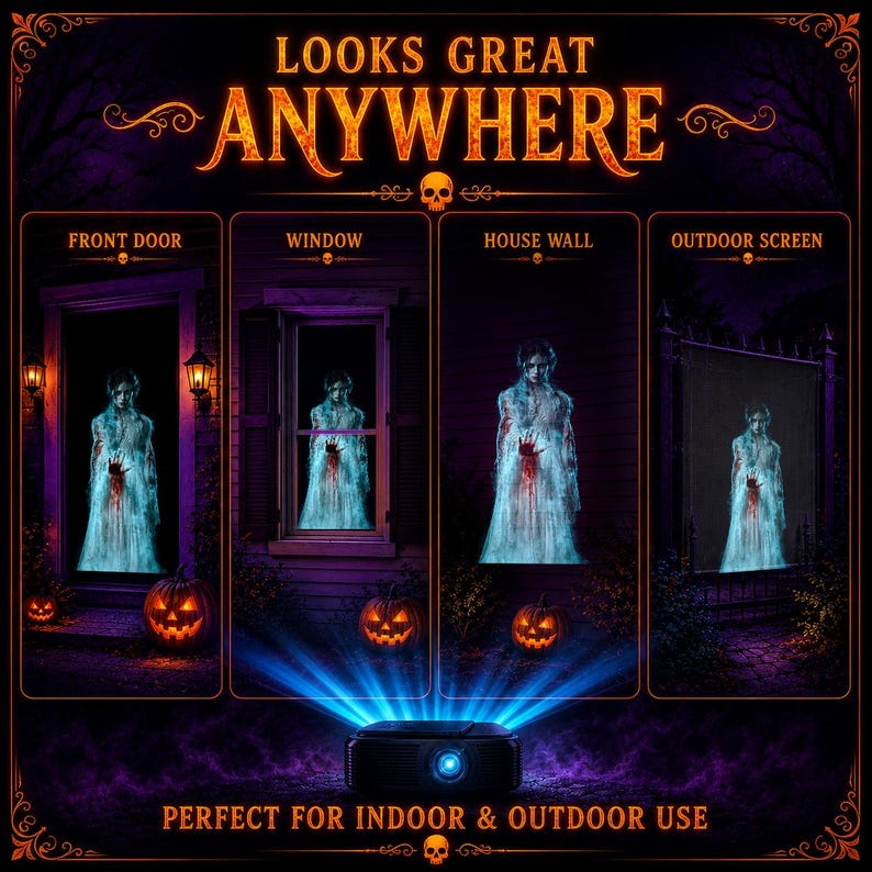 Scary Ghost Girl Projection, Bloody Mary Halloween Door Video MP4 Loop ...