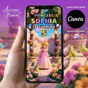 Princess Peach Birthday Video Invitation: Animated Party Invite (Digital Download)