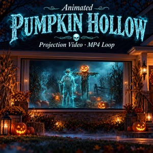 Proyección de Halloween en Pumpkin Hollow, Granjero Fantasma Espantapájaros Campo de Maíz MP4 en Bucle, Decoración de Halloween para Exteriores, Descarga Instantánea en HD
