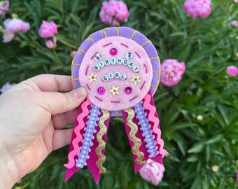 BIRTHDAY RIBBONS | Felt Birthday Badge, Embroidered Felt Ribbon, Celebration Badge, Birthday Ribbons, Handmade Badge, Custom Award Ribbon