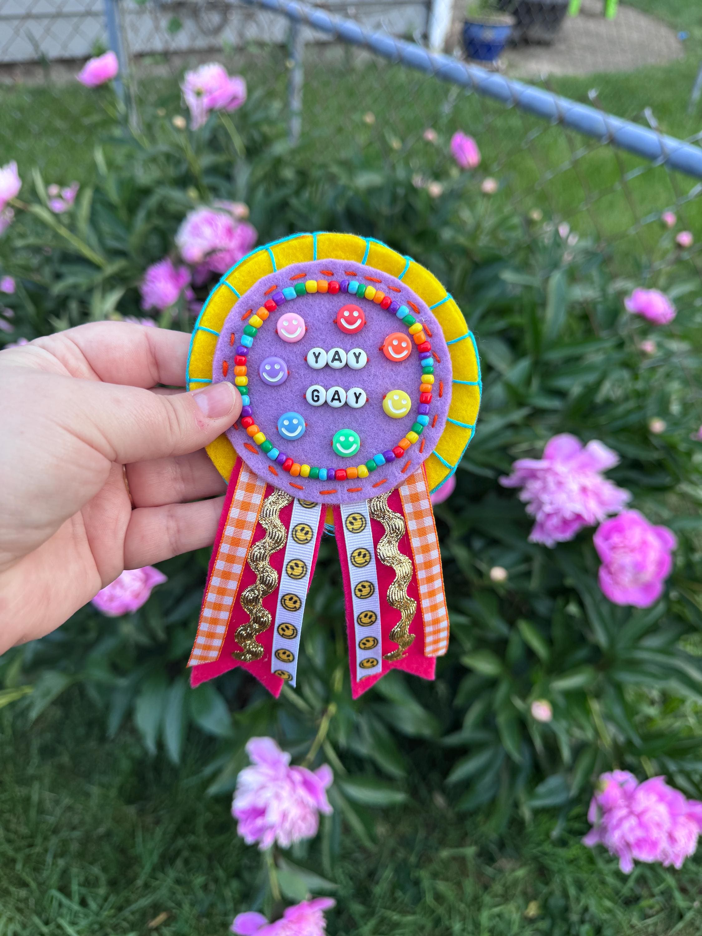 Pride PRIZE RIBBONS LGBTQ+ Award Ribbons, Embroidered Felt Ribbon, Rainbow Ribbon, Felt Ribbons, Handmade Award, Custom Award Ribbon
