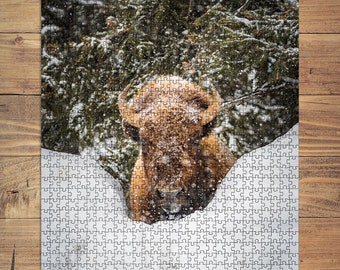 Puzzle | Powerful Bison Hiding in the Trees | 100, 500, 1000 piece Jigsaw Puzzle | Original Art Photography | Family, Gift, Adults, Children