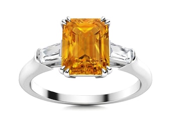 Citrine Ring, 925 Solid Sterling Silver, Yellow Citrine Quartz Gemstone Ring, Yellow Gold Fill, Gift Ring