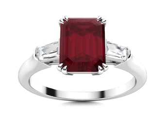 Ruby Ring, S925 Sterling Silver, Ruby Promise Ring, Engagement Ring for Women, July Birthstone Ring