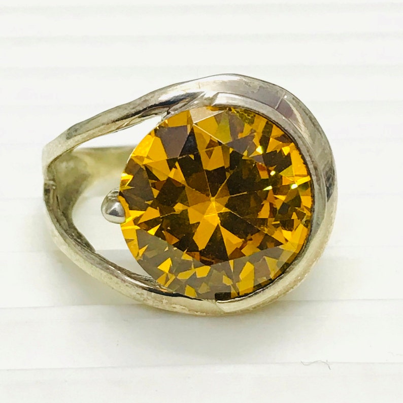 925 Sterling Silver Yellow Citrine Genuine Gems Ring Jewelry Greatest Item Gift for Mothers Day raw Gemstone Ring Genuine Gems Round Faceted Citrine Rings 