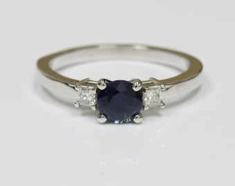 Natural Blue Sapphire and Zircon Ring in silver - engagement ring - handmade ring/handmade jewelry/gifts