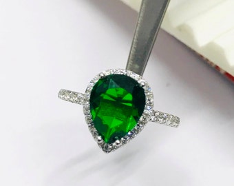 Emerald engagement ring vintage Art deco engagement ring Flower Bridal Anniversary Christmas Gift/handmade jewelry/gifts