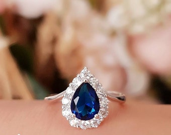 Saphir Ring / Diamant Saphir Ring / Saphir Diamant Ring / Saphir Verlobungsring / handgemachte Schmuck / Geschenke