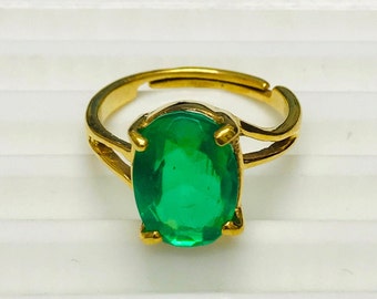 Gold Plated Emerald 5.2 Carat Handmade Jewelry, Anniversary Jewelry, Everyday Jewelry Christmas Gift, Engagement Ring  Birthstone May/gifts