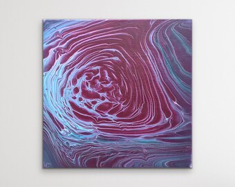 Arte acrilica astratta che versa l'arte su tela unica