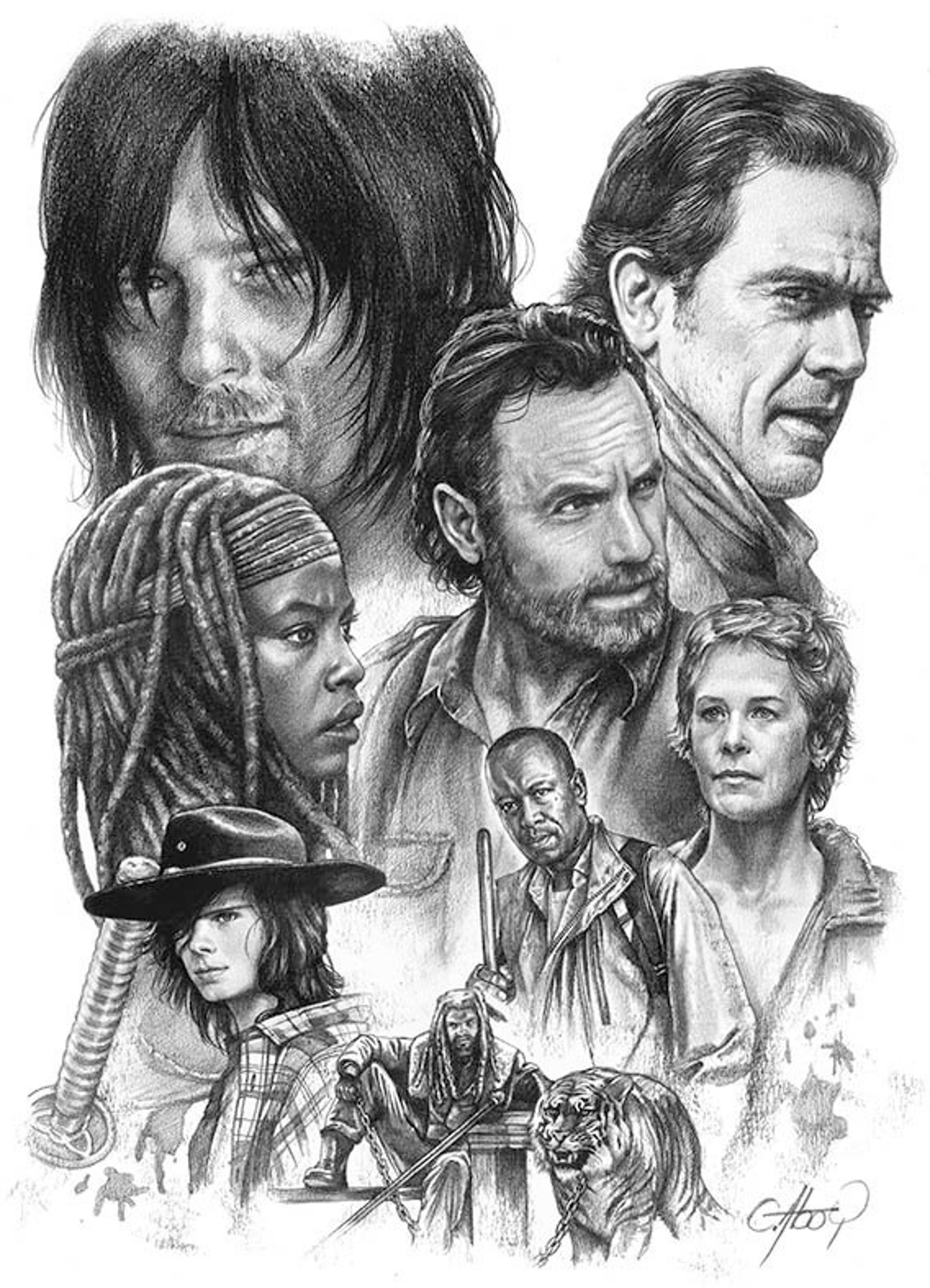 the-walking-dead-black-white-print-art-print-etsy