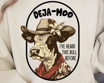 Deja Moo Cow PNG：ウエスタンシャツデザイン、ヴィンテージスタイル（デジタルダウンロード）