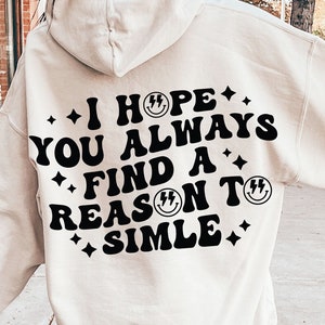 Cita positiva SVG, Siempre encuentra una razón para sonreír svg, letras apiladas onduladas, archivos boho svg, buen rollo svg, Diseño de positividad, Clipart svg