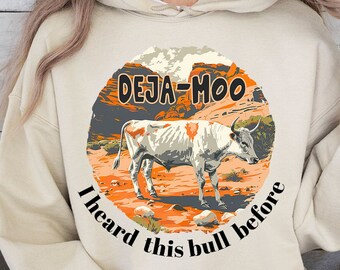 Deja Moo Western Bull PNG: ヴィンテージシャツデザイン（デジタルダウンロード）