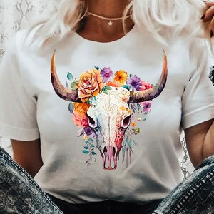 Conception PNG de crâne de taureau, fichiers PNG par sublimation pour T-shirt, clipart png Western, fichiers aquarelle de crâne de taureau pour png, fichiers Wallen
