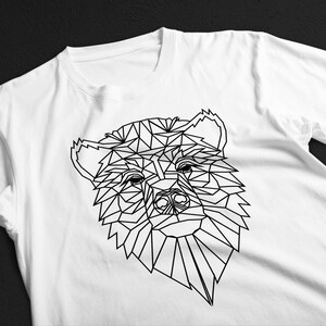 以下が含まれることがあります： 幾何学的な黒い熊のデザインが施された白いTシャツ