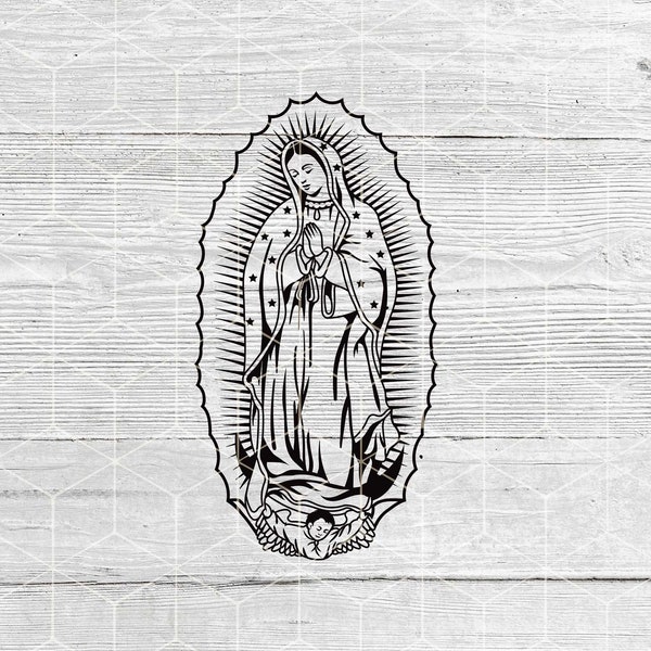 Virgen de Guadalupe SVG PNG-Datei, Jungfrau Maria SVG, Mutter Maria SVG, Dame von Guadalupe, Jungfrau von Mexiko Digital Flie Cricut und Silhouette