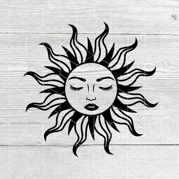 SUN FACE SVG, Vector de sol, silueta de sol, archivos svg para Cricut y silueta, plantilla de corte de papel, descarga digital instantánea, imágenes prediseñadas de Tarot