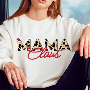 Mama Claus Leopard Sublimation PNG Designs Downloads, Mama PNG Digital Design For Mothers, Christmas Mama Claus SVG Sublimation Designs,