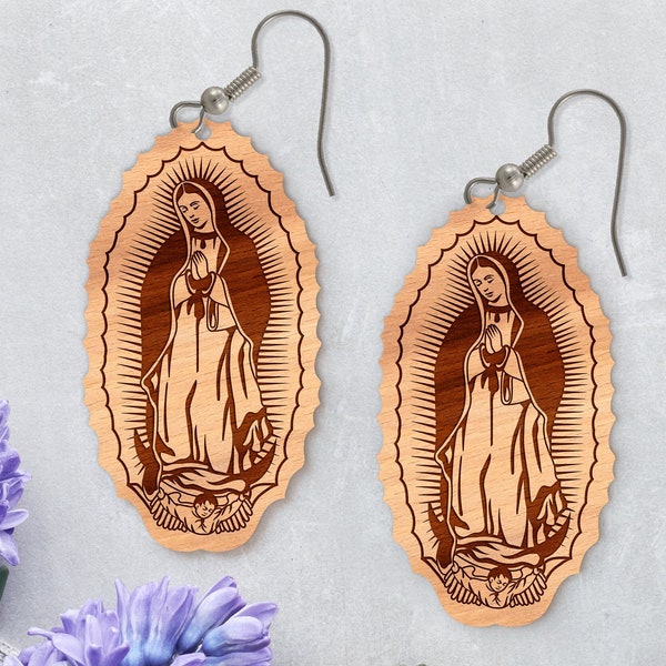 Virgen de Guadalupe Earring Template SVG EPS, Virgin Mary laser cut Svg,Mother Mary Svg, Lady Guadalupe, Virgin of Mexico Digital  Glowforge