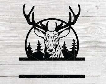 Herten gespleten monogram SVG: gewei silhouet snijden bestand (digitale download)
