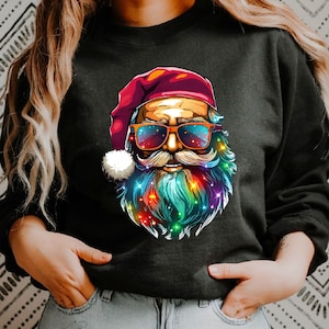 Papai Noel com Óculos de Sol PNG, Papai Noel Colorido PNG, Natal Fofo, Design Digital Alegre Brilho Brilhante Luzes de Natal Papai Noel Rosa PNG