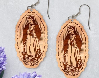 Virgen de Guadalupe Pendiente Plantilla SVG EPS, Virgen María corte láser Svg,Madre María Svg, Señora Guadalupe, Virgen de México Digital Glowforge