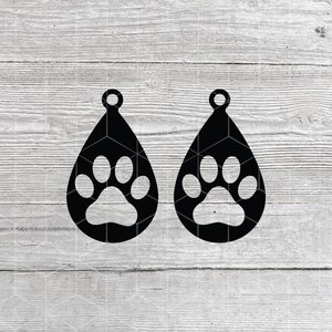 Hond Paw Oorbellen SVG, SVG-bestanden, DIY Teardrop oorbel sjabloon Instant Download, Cricut Cut bestanden, Silhouette Cut bestanden, downloaden, afdrukken