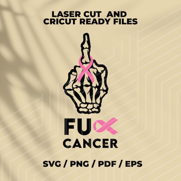 Breast Cancer SVG, Middle Finger SVG, Fuck Cancer SVG, Funny Cancer Awareness, Ribbon, Png, Files For Cricut, Sublimation Designs Downloads