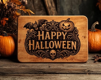 Halloween Cutting Board SVG | Holiday Kitchen Engraving File | Spooky Laser Engrave Design | Rustic Chopping Board Holiday svg