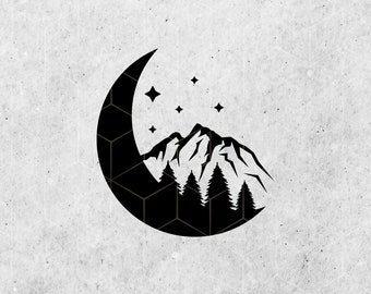 Mountain Moon SVG Clipart: Forest Adventure Cricut, Logo (Digital Download)