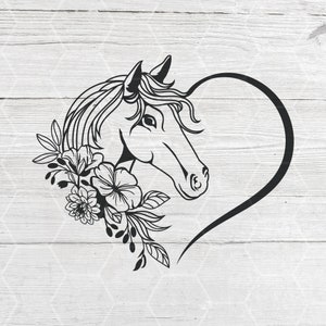 Cuore di cavallo con fiori SVG, Testa di cavallo Svg per Cricut, Fiori di cavallo, Cavallo con fiori, File vettoriale di cavallo, Silhouette di cavallo, Cavallo Png