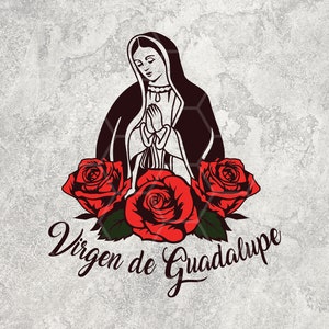 Virgen de Guadalupe mit Rosen SVG-PNG-Datei, Jungfrau Maria Blumen geschnitten, Mutter Maria Schmuck, Lady Guadalupe, Jungfrau von Mexiko Digital Flie Cricut