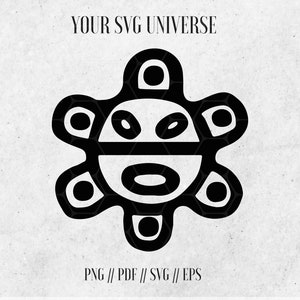 May include: Black and white illustration of the symbol of the sun, known as the "Sol de Borinquen", a symbol of Puerto Rico.