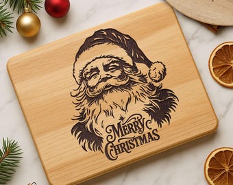 SVG para tabla de embutidos navideña, archivo digital de tabla de cortar de Papá Noel, diseño de tabla de quesos, archivo para grabado láser en madera, Feliz Navidad