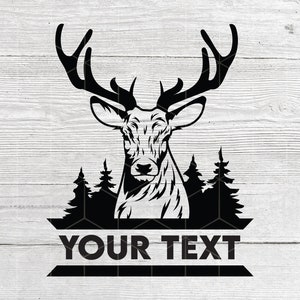 Caccia al cervo cornice SVG, cervo in formato SVG, caccia in formato SVG, fucile in formato SVG, foresta di pini in formato SVG, Buck in formato SVG, caccia monogramma cornice cervo fucile tagliare File Cricut