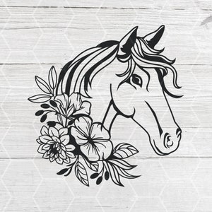 Cabeça de Cavalo Floral SVG: Arquivo de Corte Cricut, Silhueta, Vetor (Download Digital)